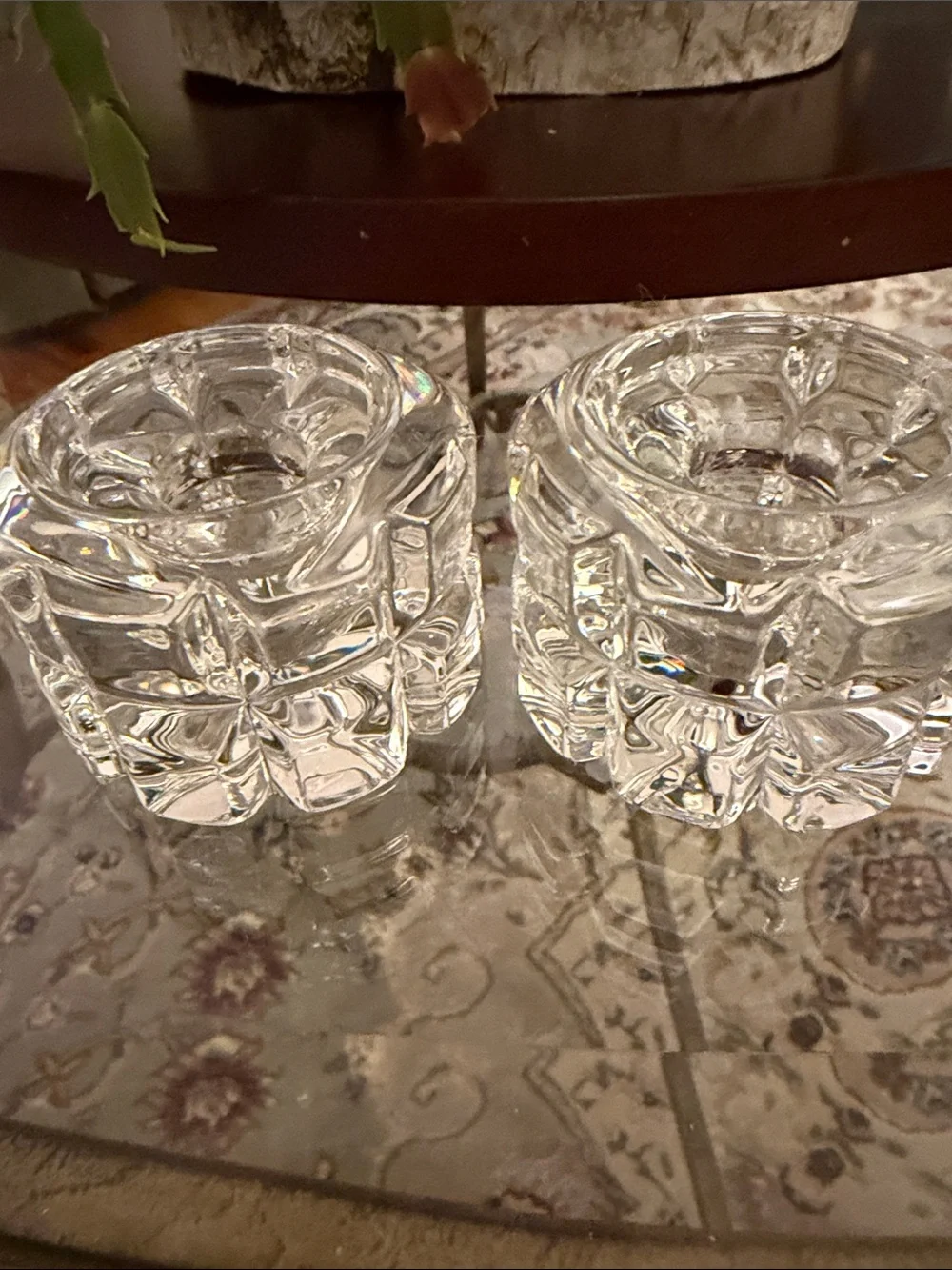 VNTG Mikasa Reflections Pattern Set of 2 Glass Candle Holders